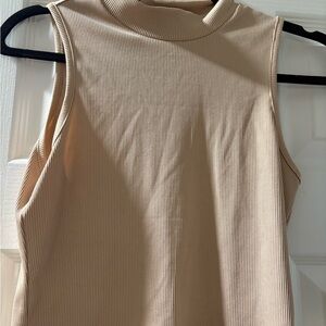 SHEIN Tan Sleeveless Muscle Tee with Mandarin Collar